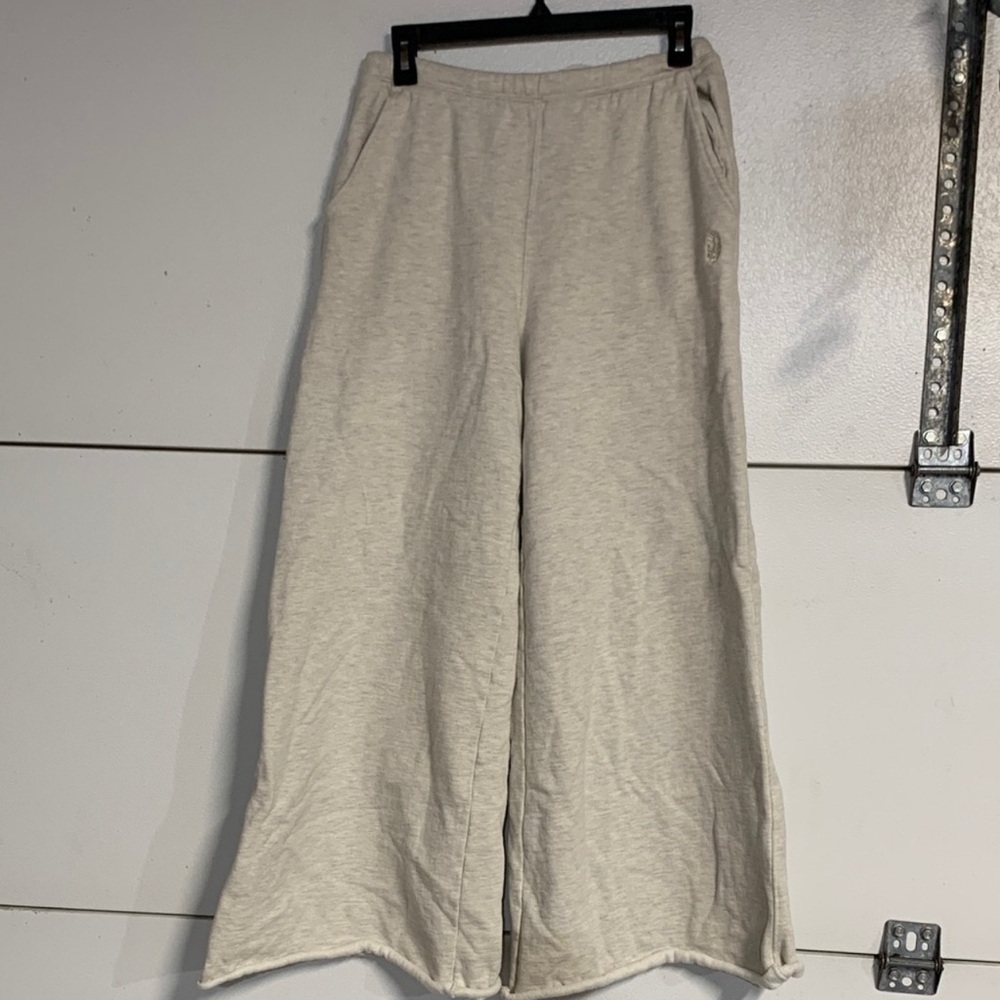 FREE PEOPLE MOVEMENT CREAM/OAT HIGH WAIST WIDE LEG SWEATPANT SMALL